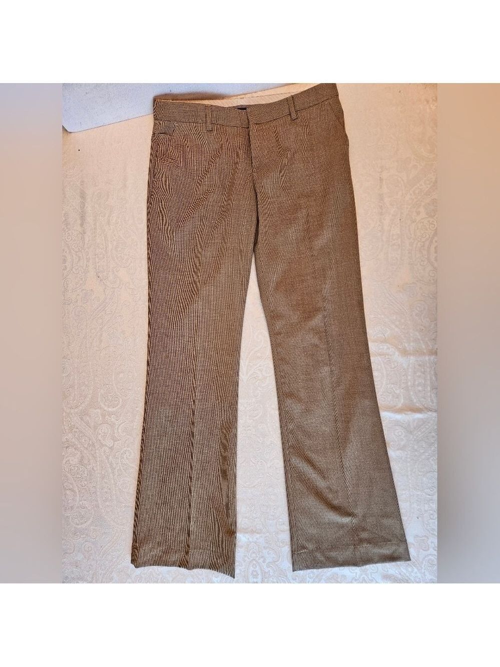 Gap Wool Tan Houndstooth, Lined Women's Trousers 8 Long, Genuine Y2k, Og Owner